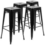 30" High Metal Indoor Bar Stool in Black - Stackable Set of 4 [4-ET-31320-30-BK-R-GG] Fl Furniture