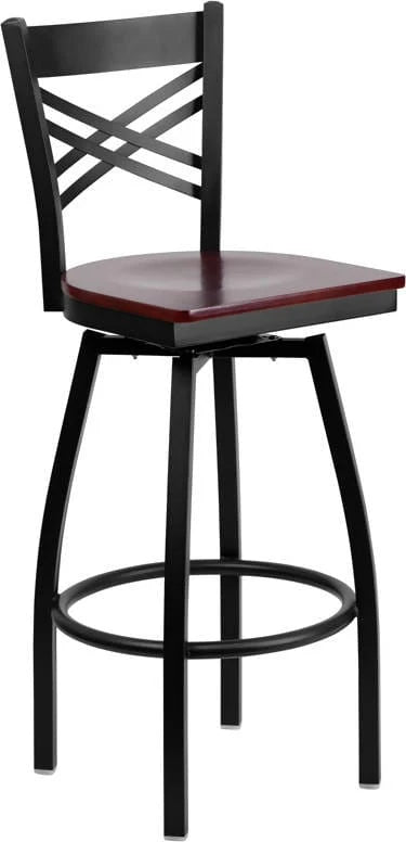 HERCULES Series Black ''X'' Back Swivel Metal Barstool - Cherry Wood Seat [XU-6F8B-XSWVL-CHYW-GG] Pie's Variety Store