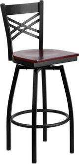 HERCULES Series Black ''X'' Back Swivel Metal Barstool - Cherry Wood Seat [XU-6F8B-XSWVL-CHYW-GG] Pie's Variety Store
