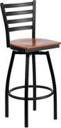 HERCULES Series Black Ladder Back Swivel Metal Barstool - Cherry Wood Seat [XU-6F8B-LADSWVL-CHYW-GG] Pie's Variety Store