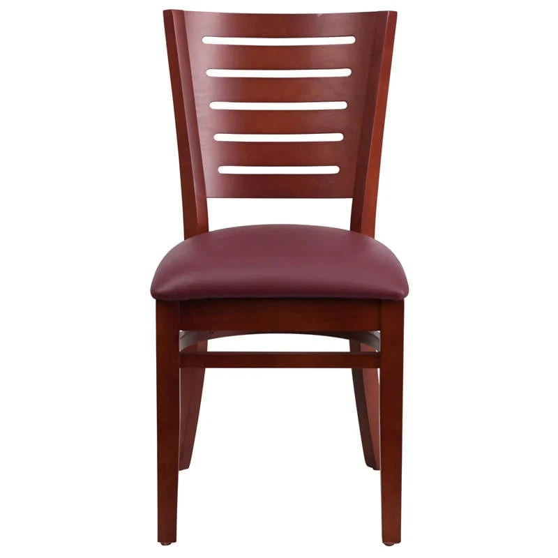 Darby Series Slat Back Mahogany Wood Restaurant Chair - Black Vinyl Seat [XU-DG-W0108-MAH-BLKV-GG] Pie's Variety Store