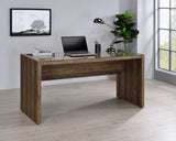 Luetta 59-Inch Rectangular Writing Desk Aged Walnut simplistic rectangular tabletop is crated with tempered glass- 805622 Pie's Variety Store
