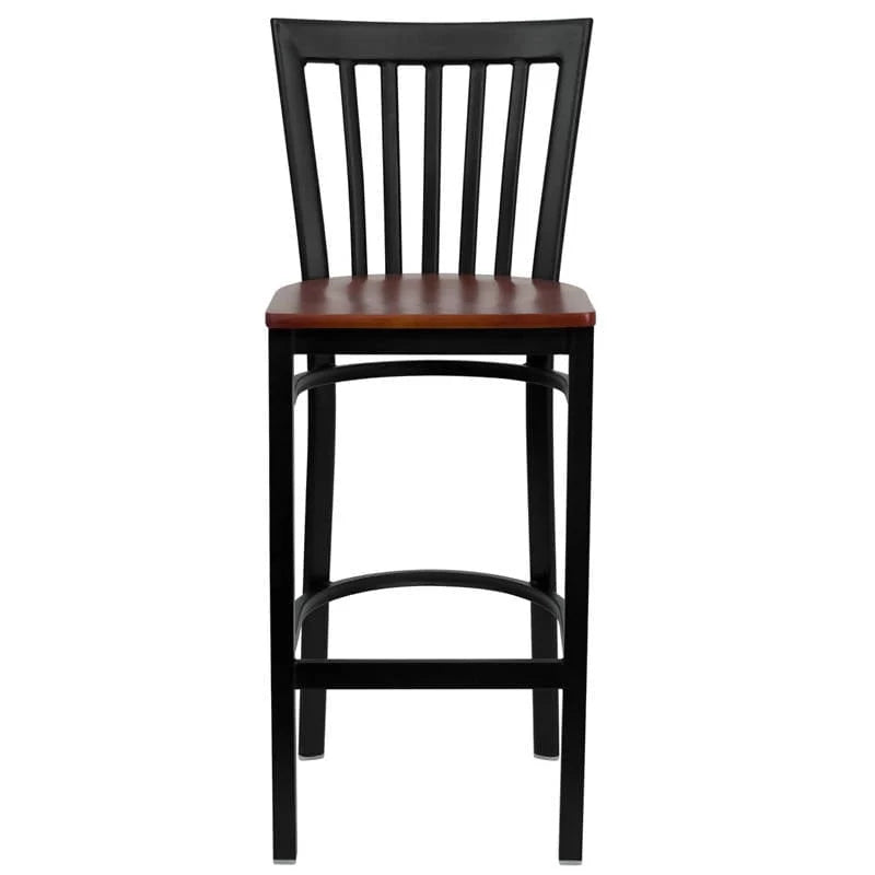 HERCULES Series Black School House Back Metal Restaurant Barstool - Cherry Wood Seat [XU-DG6R8BSCH-BAR-CHYW-GG] Pie's Variety Store