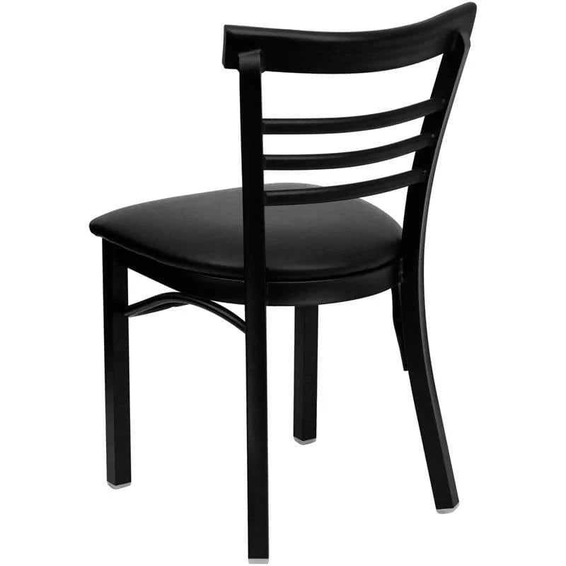 HERCULES Series Black Three-Slat Ladder Back Metal Restaurant Chair - Black Vinyl Seat [XU-DG6Q6B1LAD-BLKV-GG] Pie's Variety Store
