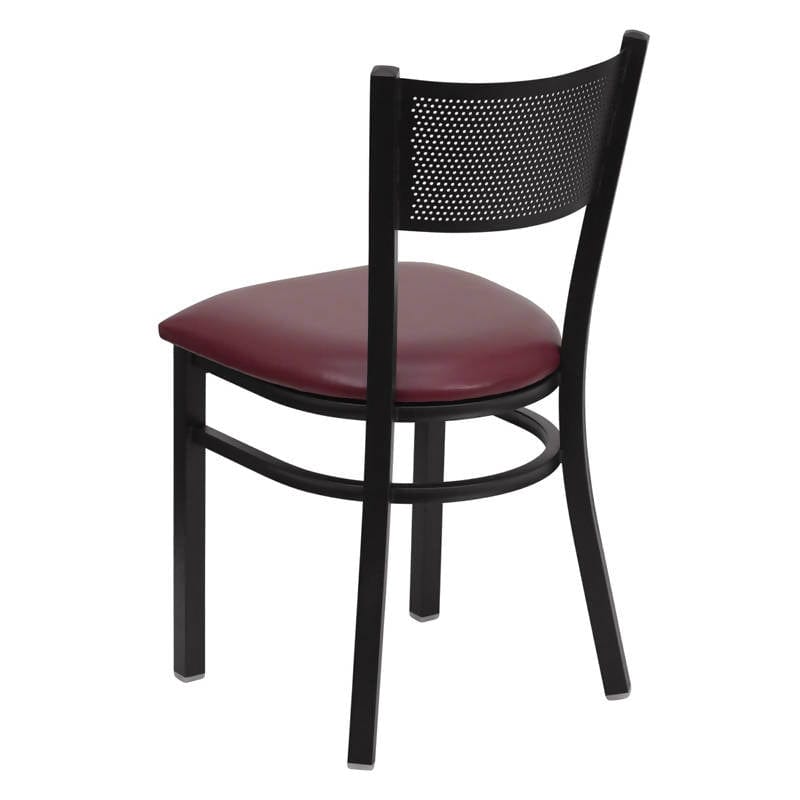HERCULES Series Black Grid Back Metal Restaurant Chair - Black Vinyl Seat [XU-DG-60115-GRD-BLKV-GG] Pie's Variety Store