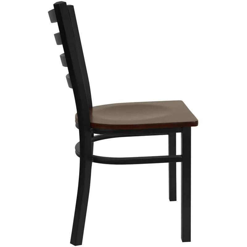 HERCULES Series Black Ladder Back Metal Restaurant Chair - Cherry Wood Seat [XU-DG694BLAD-CHYW-GG] Pie's Variety Store