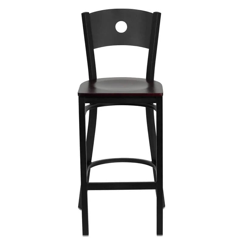 HERCULES Series Black Circle Back Metal Restaurant Barstool - Cherry Wood Seat [XU-DG-60120-CIR-BAR-CHYW-GG] Pie's Variety Store