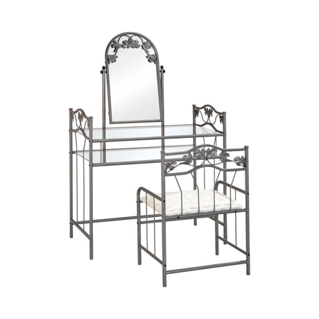 2-Piece Metal Vanity Set With Glass Top -highlights any bedroom decor - Pewter And Ivory - 2734 coastmega