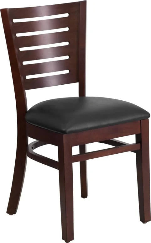 Darby Series Slat Back Walnut Wood Restaurant Chair - Black Vinyl Seat [XU-DG-W0108-WAL-BLKV-GG] Pie's Variety Store