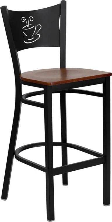 HERCULES Series Black Coffee Back Metal Restaurant Barstool - Cherry Wood Seat [XU-DG-60114-COF-BAR-CHYW-GG] Pie's Variety Store