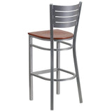 HERCULES Series Silver Slat Back Metal Restaurant Barstool - Cherry Wood Seat [XU-DG-60402-BAR-CHYW-GG] Pie's Variety Store