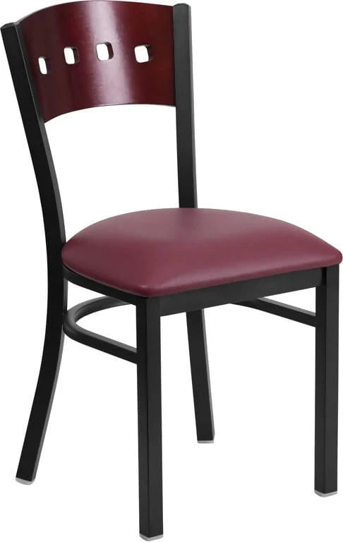 HERCULES Series Black 4 Square Back Metal Restaurant Chair - Mahogany Wood Back