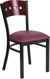 HERCULES Series Black 4 Square Back Metal Restaurant Chair - Mahogany Wood Back