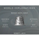 Nespresso Buenos Aires Lungo Coffee Capsules is a fragrant and balanced blend of washed Colombian Arabica that adds delicate fruit acidity and lightly fried Ugandan Robusta that adds malty cereals and sweet notes of popcorn to the mix - NESC-135-0296 Pie's Variety Store