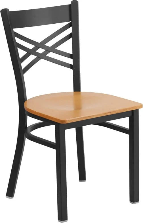 HERCULES Series Black ''X'' Back Metal Restaurant Chair - Cherry Wood Seat [XU-6FOBXBK-CHYW-GG] Pie's Variety Store