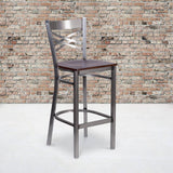 HERCULES Series Clear Coated ''X'' Back Metal Restaurant Barstool - Cherry Wood Seat [XU-6F8B-CLR-BAR-CHYW-GG] Pie's Variety Store