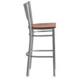 HERCULES Series Silver Slat Back Metal Restaurant Barstool - Cherry Wood Seat [XU-DG-60402-BAR-CHYW-GG] Pie's Variety Store