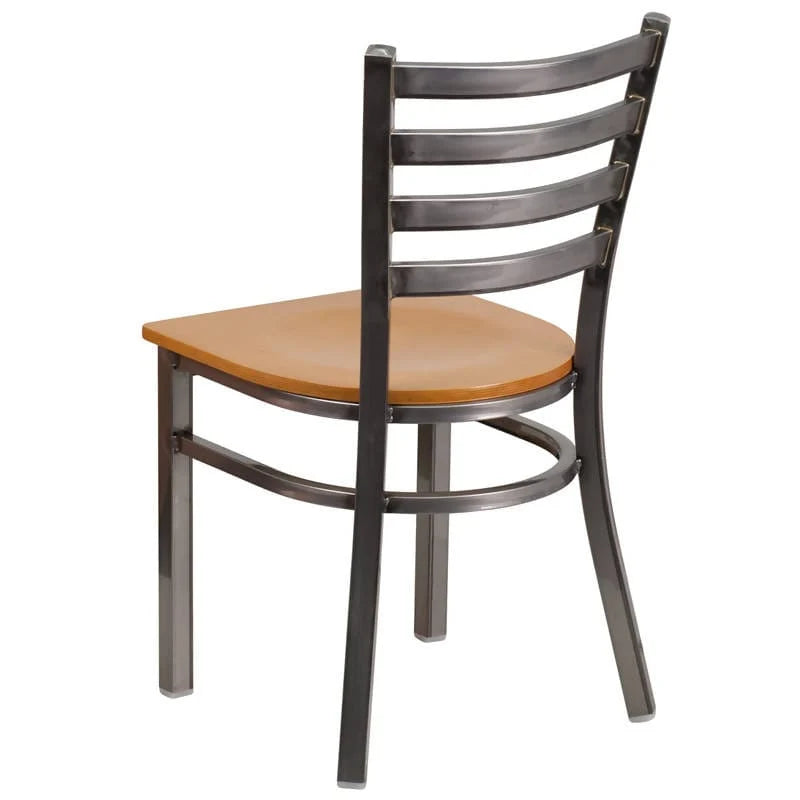 HERCULES Series Clear Coated Ladder Back Metal Restaurant Chair - Cherry Wood Seat [XU-DG694BLAD-CLR-CHYW-GG] Pie's Variety Store