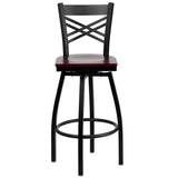 HERCULES Series Black ''X'' Back Swivel Metal Barstool - Cherry Wood Seat [XU-6F8B-XSWVL-CHYW-GG] Pie's Variety Store