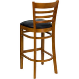 HERCULES Series Ladder Back Cherry Wood Restaurant Barstool - Black Vinyl Seat [XU-DGW0005BARLAD-CHY-BLKV-GG] Pie's Variety Store