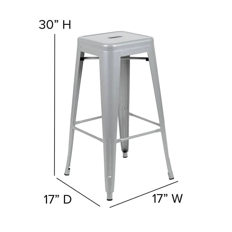 30" High Metal Indoor Bar Stool in Silver - Stackable Set of 4 [4-ET-31320-30-SV-R-GG] Fl Furniture