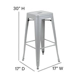 30" High Metal Indoor Bar Stool in Silver - Stackable Set of 4 [4-ET-31320-30-SV-R-GG] Fl Furniture