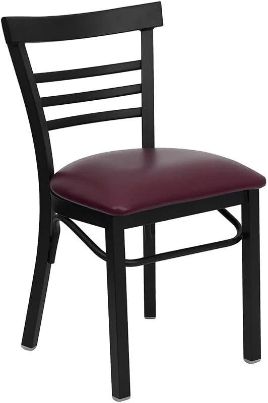 HERCULES Series Black Three-Slat Ladder Back Metal Restaurant Chair - Black Vinyl Seat [XU-DG6Q6B1LAD-BLKV-GG] Pie's Variety Store