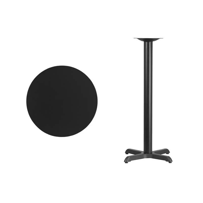 24'' Round Black Laminate Table Top with 22'' x 22'' Bar Height Table Base [XU-RD-24-BLKTB-T2222B-GG] Fl Furniture