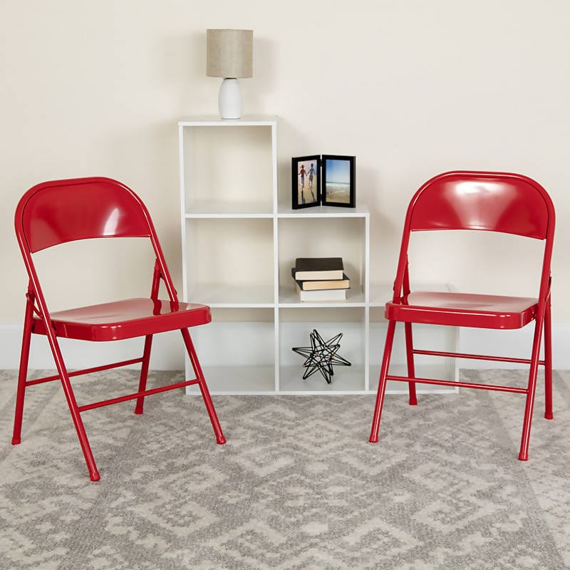 HERCULES Series Double Braced Black Metal Folding Chair Set of 2 [BD-F002-BK-GG] Pie's Variety Store