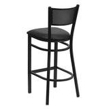 HERCULES Series Black Grid Back Metal Restaurant Barstool - Black Vinyl Seat [XU-DG-60116-GRD-BAR-BLKV-GG] Pie's Variety Store