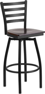 HERCULES Series Black Ladder Back Swivel Metal Barstool - Cherry Wood Seat [XU-6F8B-LADSWVL-CHYW-GG] Pie's Variety Store
