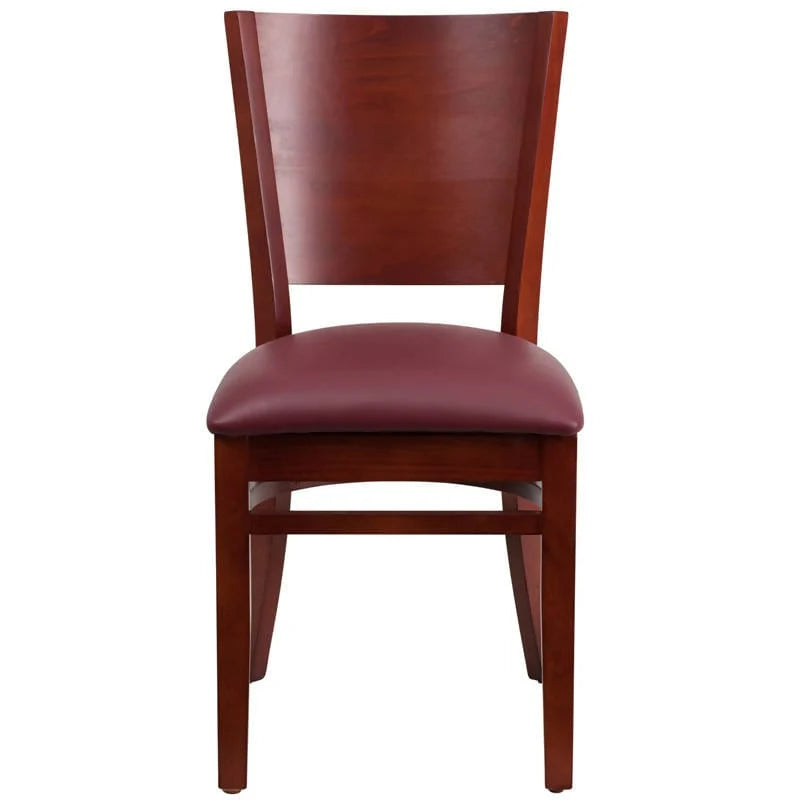Lacey Series Solid Back Mahogany Wood Restaurant Chair - Black Vinyl Seat [XU-DG-W0094B-MAH-BLKV-GG] Pie's Variety Store