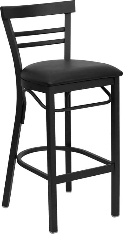 HERCULES Series Black Two-Slat Ladder Back Metal Restaurant Barstool - Black Vinyl Seat [XU-DG6R9BLAD-BAR-BLKV-GG] Pie's Variety Store