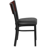 HERCULES Series Black Slat Back Metal Restaurant Chair - Mahogany Wood Back
