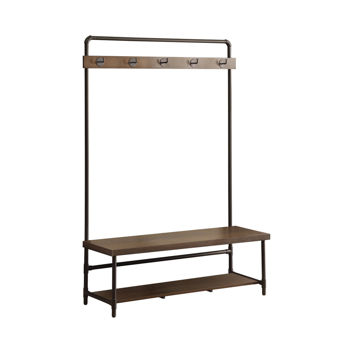Hall Tree With 5 Coat Hooks Chestnut And Dark Bronze - 902921 Pie's Variety Store