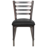 HERCULES Series Clear Coated Ladder Back Metal Restaurant Chair - Black Vinyl Seat [XU-DG694BLAD-CLR-BLKV-GG] Pie's Variety Store