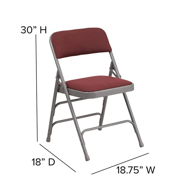 HERCULES Series Curved Triple Braced & Double Hinged Burgundy Patterned Fabric Metal Folding Chair Set of 2 [AW-MC309AF-BG-GG] Pie's Variety Store