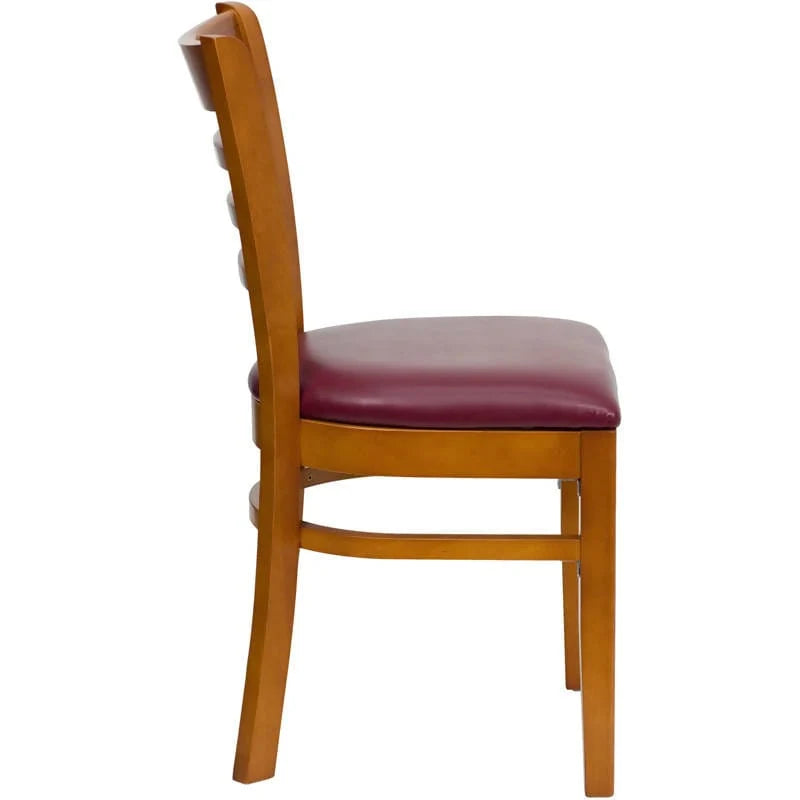 HERCULES Series Ladder Back Cherry Wood Restaurant Chair - Black Vinyl Seat [XU-DGW0005LAD-CHY-BLKV-GG] Pie's Variety Store