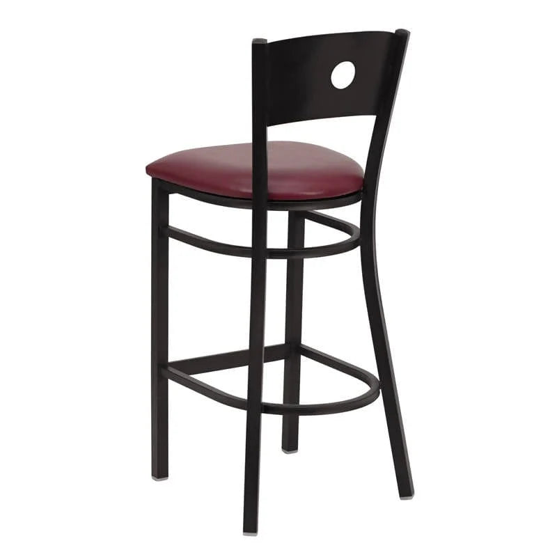HERCULES Series Black Circle Back Metal Restaurant Barstool - Black Vinyl Seat [XU-DG-60120-CIR-BAR-BLKV-GG] Pie's Variety Store