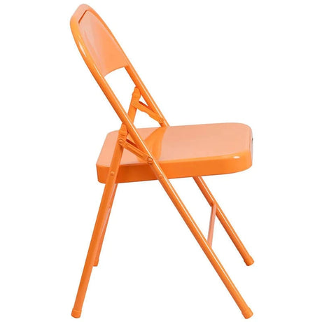 2 Pk. HERCULES COLORBURST Series Orange Marmalade Triple Braced & Double Hinged Metal Folding Chair [2-HF3-ORANGE-GG] Fl Furniture