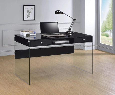 Dobrev 2-Drawer Writing Desk Weathered Grey And Clear - 800818 coastmega