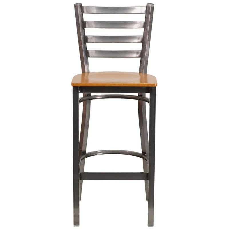HERCULES Series Clear Coated Ladder Back Metal Restaurant Barstool - Cherry Wood Seat [XU-DG697BLAD-CLR-BAR-CHYW-GG] Pie's Variety Store