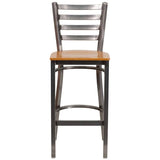 HERCULES Series Clear Coated Ladder Back Metal Restaurant Barstool - Cherry Wood Seat [XU-DG697BLAD-CLR-BAR-CHYW-GG] Pie's Variety Store