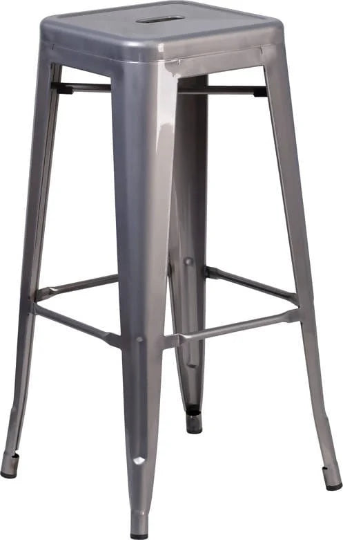 30'' High Backless Clear Coated Metal Indoor Barstool with Square Seat [XU-DG-TP0004-30-GG] Fl Furniture