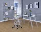 Amaturo Writing Desk With Glass Top Clear Sawhorse design is ideal for designers and architects or writers with a flurry of upcoming deadlines.- 801535 Pie's Variety Store