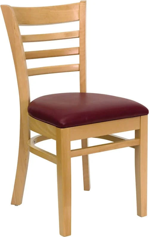 HERCULES Series Ladder Back Natural Wood Restaurant Chair - Black Vinyl Seat [XU-DGW0005LAD-NAT-BLKV-GG] Pie's Variety Store
