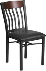 Eclipse Series Vertical Back Black Metal and Cherry Wood Restaurant Chair with Black Vinyl Seat [XU-DG-60618-CHY-BLKV-GG] Pie's Variety Store