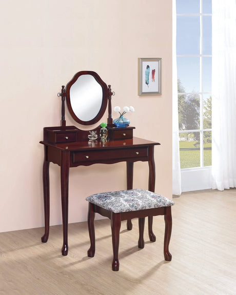 2-Piece Vanity Set With Upholstered Stool Brown Red - 3441 coastmega