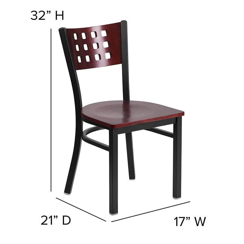 HERCULES Series Black Cutout Back Metal Restaurant Chair - Mahogany Wood Back & Seat [XU-DG-60117-MAH-MTL-GG] Pie's Variety Store