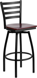 HERCULES Series Black Ladder Back Swivel Metal Barstool - Cherry Wood Seat [XU-6F8B-LADSWVL-CHYW-GG] Pie's Variety Store
